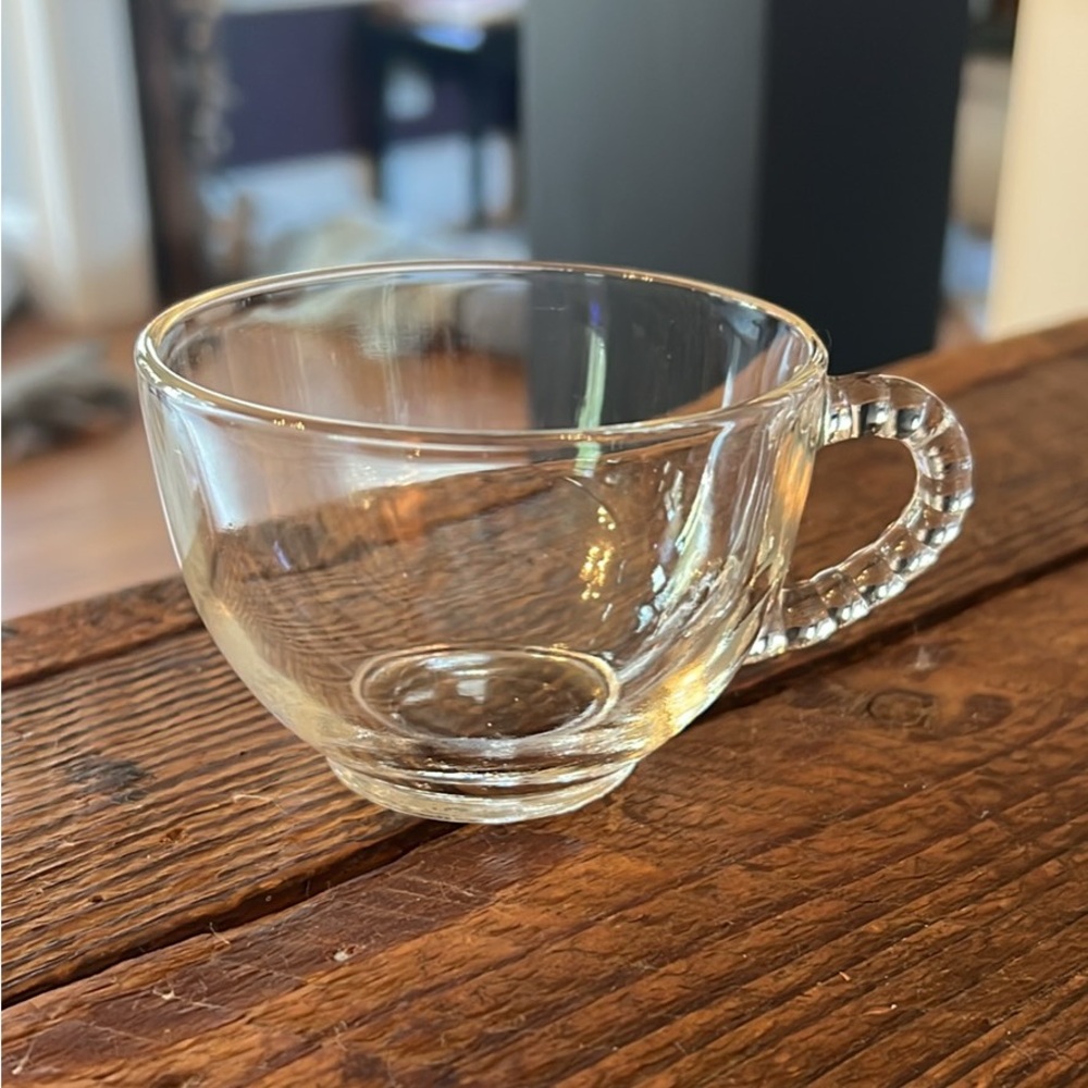 Vintage Clear Glass Cup with Beaded Handle (Set of 4)